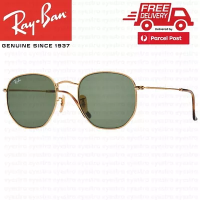 $134.99 • Buy Ray-Ban Hexagonal Flat Sunglasses Gold Frame Green G-15 Lens RB3548 001 51mm