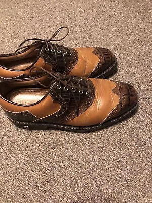 FOOTJOY  ICON CUSTOM Brown Croc Wing Tip Shield Mens Size 6M Golf Shoes • $48