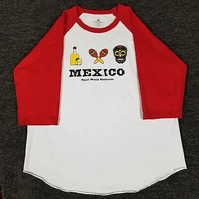 Disney Shirt Mens XXL White Mexico Epcot World Showcase Raglan Sleeve Casual Tee • $13.99