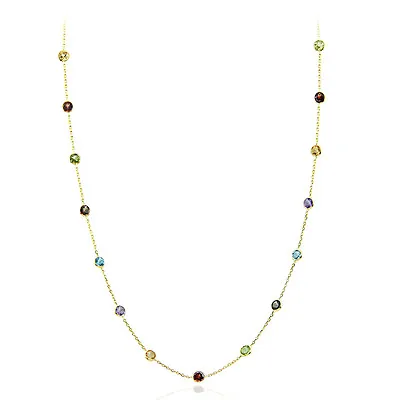 14K Yellow Gold Necklace With Multi Color Gemstones By The Yard 18 Inches • $442.79