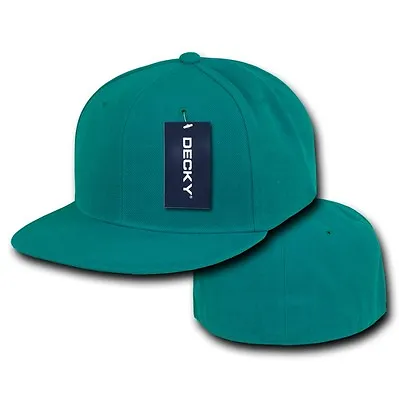 Aqua Blue Fitted Flat Bill Plain Solid Blank Baseball Ball Cap Caps Hat Hats • $16.95