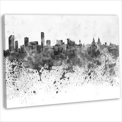 £16.99 • Buy Liverpool Skyline Canvas Print Abstract Watercolour Framed Art Picture (b&w)