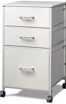 Mobile File Cabinet Rolling Printer Stand With 3 Drawers Fabric Vertical White • $39.49