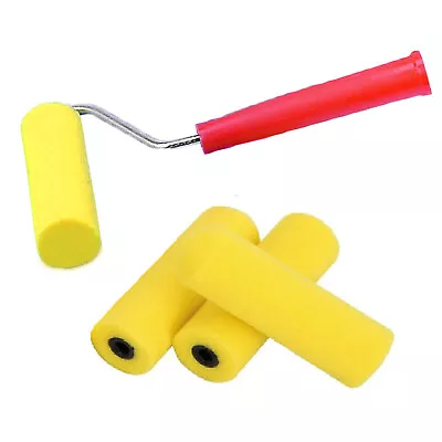 6 Rolls With Handle Decorative Mini Paint Roller 4  System Gloss Foam DIY • £6.95