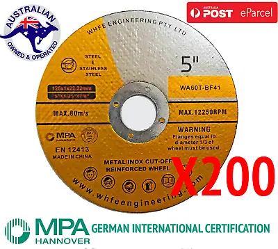$125.99 • Buy 200 X 125mm Cutting Discs Wheel Thin Angle Grinder Cut Off Metal Steel Flap