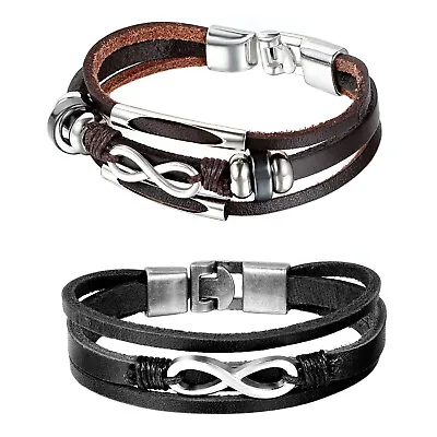 Mens Womens Charm Infinity Three Layer Leather Tribal Wristband Bracelet 8.3  • $7.99