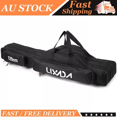 AU Lixada 3 Layers Fishing Pole Bag Folding Rod Carry Case Reel Tackle Bag S4Y0 • $26.59