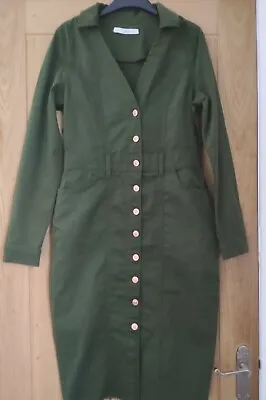Green Canvas Shirt Dress Size 12 Michelle Keegan • £14.99