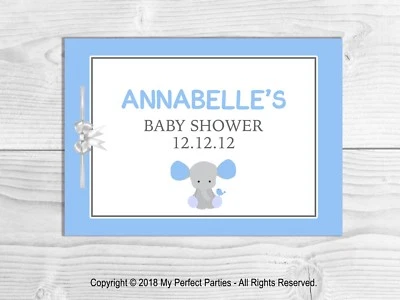 £5.99 • Buy PERSONALISED Baby Shower Guest Book, Keep Sake, Game, Baby Boy, Blue Elephant.
