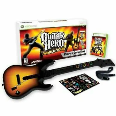 XBox 360 GUITAR HERO WORLD TOUR Guitar Kit Bundle Set W/game Disc Microsoft • $284.94
