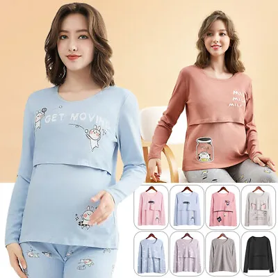£17.99 • Buy Maternity Pajamas Breastfeeding Pregnant Women Nursing Cotton Top Sleepwear New