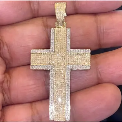 10k Yellow Gold 1.25 Carat 2 Inches Real Diamond Men Cross Pendant Charm Cross • $810
