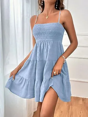 Ladies Holiday Backless Strappy Swing Summer Mini Stretchy Beach Sun Dress SIZES • £13.79