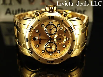 Invicta Men's 48mm PRO DIVER Scuba Chronograph Gold Dial 18K Gold Plated Watch • $98.90