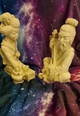 Vintage 1962 Universal Statuary Corp Chicago Oriental Chalkware Asian Couple  • $125