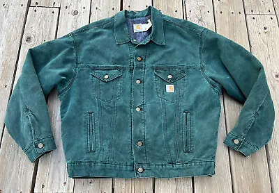 $249.99 • Buy Vintage Carhartt Men's XL Blanket Lined Canvas Trucker Jacket JB143 USA - Green