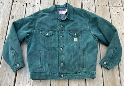 $249.99 • Buy Vintage Carhartt Men's XL Blanket Lined Canvas Trucker Jacket JB143 USA - Green