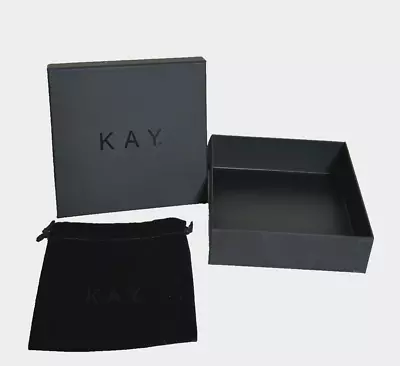 Kay Jewelers Empty Black Jewelry Necklace Etc Box 5  Square With Velvet Pouch • $14.50