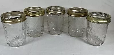 Vintage Ball 5-8 Ounce Quilted Crystal Canning Fruit Jelly Jars With Rings • $15.95