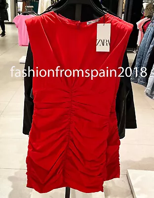 Zara New Woman Fitted Mini Dress With Draped Detail Coral Xs-xl  3666/068 • $59.88