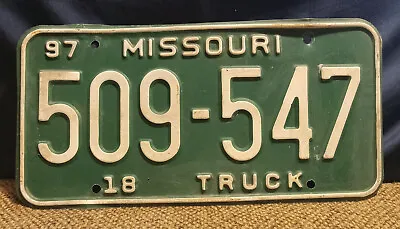 Vintage Missouri 1997 License Plate - Green 18 Truck Plate - # 509-547 • $6.79