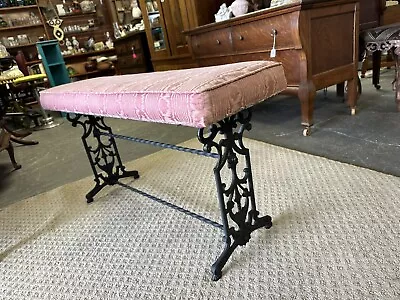 Antique Ornate Upholstered Cast Iron Vanity Window Piano Bench / Stool • $174.99