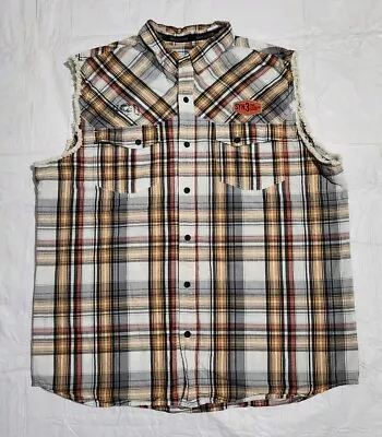 Mens Harley-Davidson Plaid Syn3 Biker Cut Off Sleevee Button Up Shirt Size 2XL  • $34.95