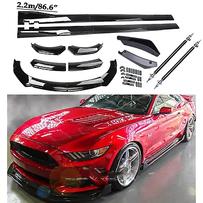 Front Bumper Spoiler Body Kit / Side Skirt/Strut Rods For Ford Mustang Glossy • $99.99