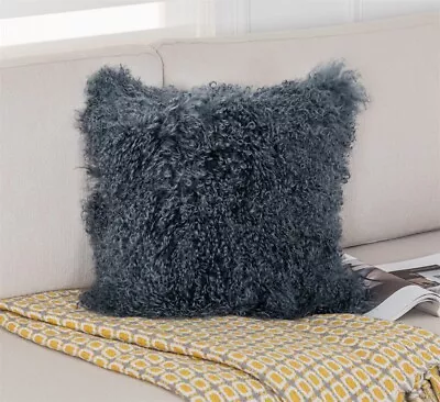 Real Mongolian Wool Cushion Cover Luxury Sheepskin Fur Pillowcase Dark Gray 16in • $13.99