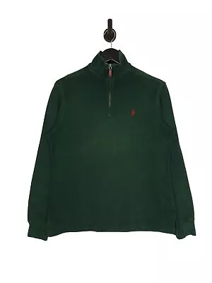 Polo Ralph Lauren 1/4 Zip Jumper Size Small In Green Men's Sweater 100% Cotton • £39.99