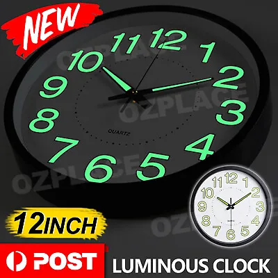 $19.95 • Buy 12'' Luminous Quartz Wall Clock Home Decor Night Glow In The Dark Silent Clock
