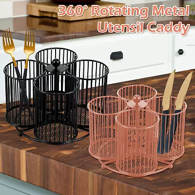 Metal Utensil Caddy 360 Degree Rotating Cutlery Holder 4 Compartment. .c • $19.56