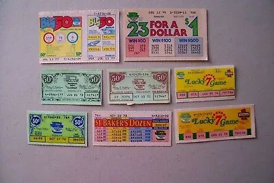 (353d)  Vintage Pennsylvania Lottery 8 Diff. Machine Tickets 1970s #1 &2 ++ • $7.95