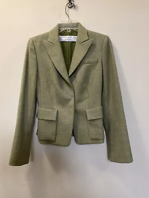 CHARLES NOLAN New York Green Wool Chevron Blazer With Elbow Patches Size 4 • $74.99