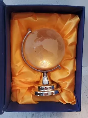 Vintage Glass World Globe Paperweight Frosted Glass Continents With Display • $34.99