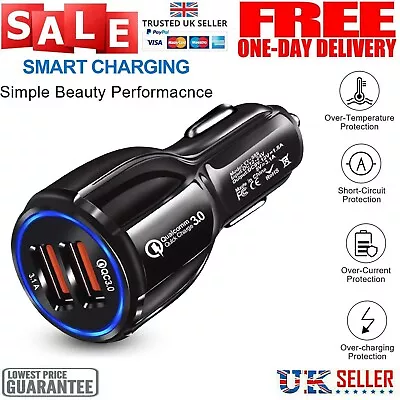 FAST CAR CHARGER 2 USB Port For Iphone Samsung Universal Socket Adapter • £7.99