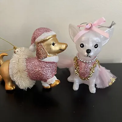 Chihuahua And Dachshund Dog Pink Gold Christmas Tree Ornaments • $10.99