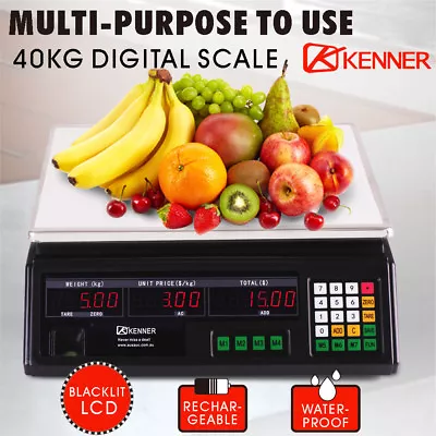 40KG Digital Kitchen Scale Electronic Scales Shop Market Commercial Black LED • $42.15