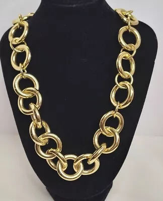  J.CREW Gold Tone Chunky  Necklace Interlocking Rings Circles Signed 20  Career • $16