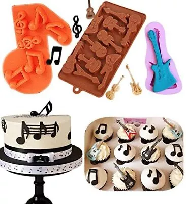 3 PCS Music Note Fondant Mold Guitar Mold Guitar Cake Toppers Rock Cupcake Toppe • $17.99