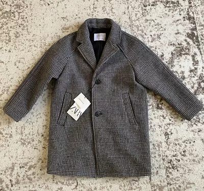 New Zara Kids Two Tone Wool Blend Black Grey Plaid Tweed Coat 7 Years • $99
