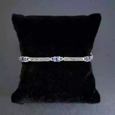 Vintage Sterling Silver Blue CZ Bar Link Bracelet 7  10.59g • $34.85