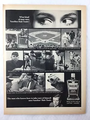 1967 Vintage Print Ad VASELINE HAIR TONIC Baseball Game Eyes Advertisement 60s • $10.99