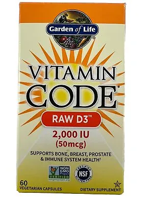 Vitamin Code Raw D3 2000 IU Garden Of Life 60 Capsules 2000IU 50mcg- EXP 04/2024 • $22.95