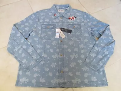 New Original Penguin Embroidered Floral Print Denim Jacket Mens Xl $128.00 • $50