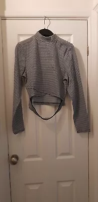 Women Silver Chain Mail Twist Back Crop Top Long Sleeve Size 16 River Island • £8.70