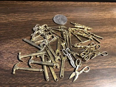 Vintage Miniature Brass 1960's Charms TOOLS Hammer Scissors Wrench Intercast Lot • $14.99