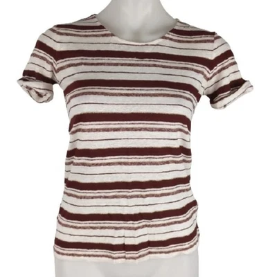 $14.99 • Buy Massimo Dutti T-Shirt Size Small White Maroon Stripe Gold Thread Short Sleeve