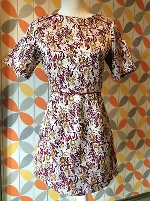 Size 10 Missguided Tapestry Pattern Oatmeal Floral Fit Flare Dress Autumn FAULT  • £6