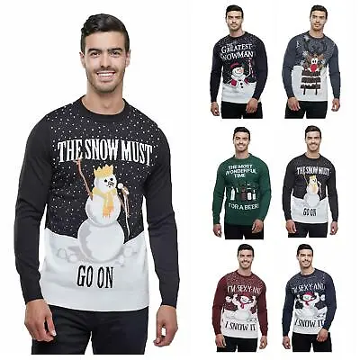 Mens Christmas Jumper Novelty Festive Crew Neck Xmas Sweater Soft Knit • £15.99